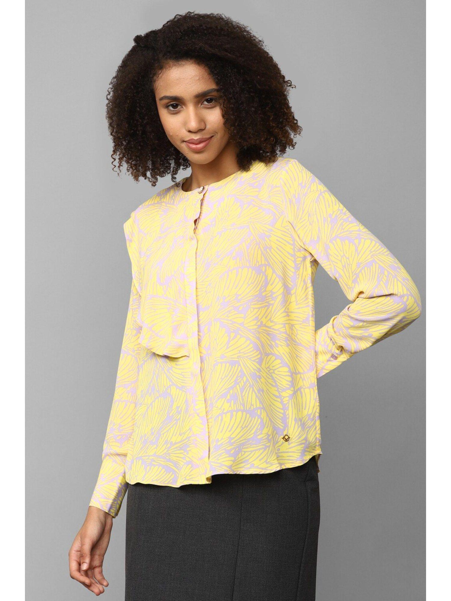 women yellow print long sleeves shirt