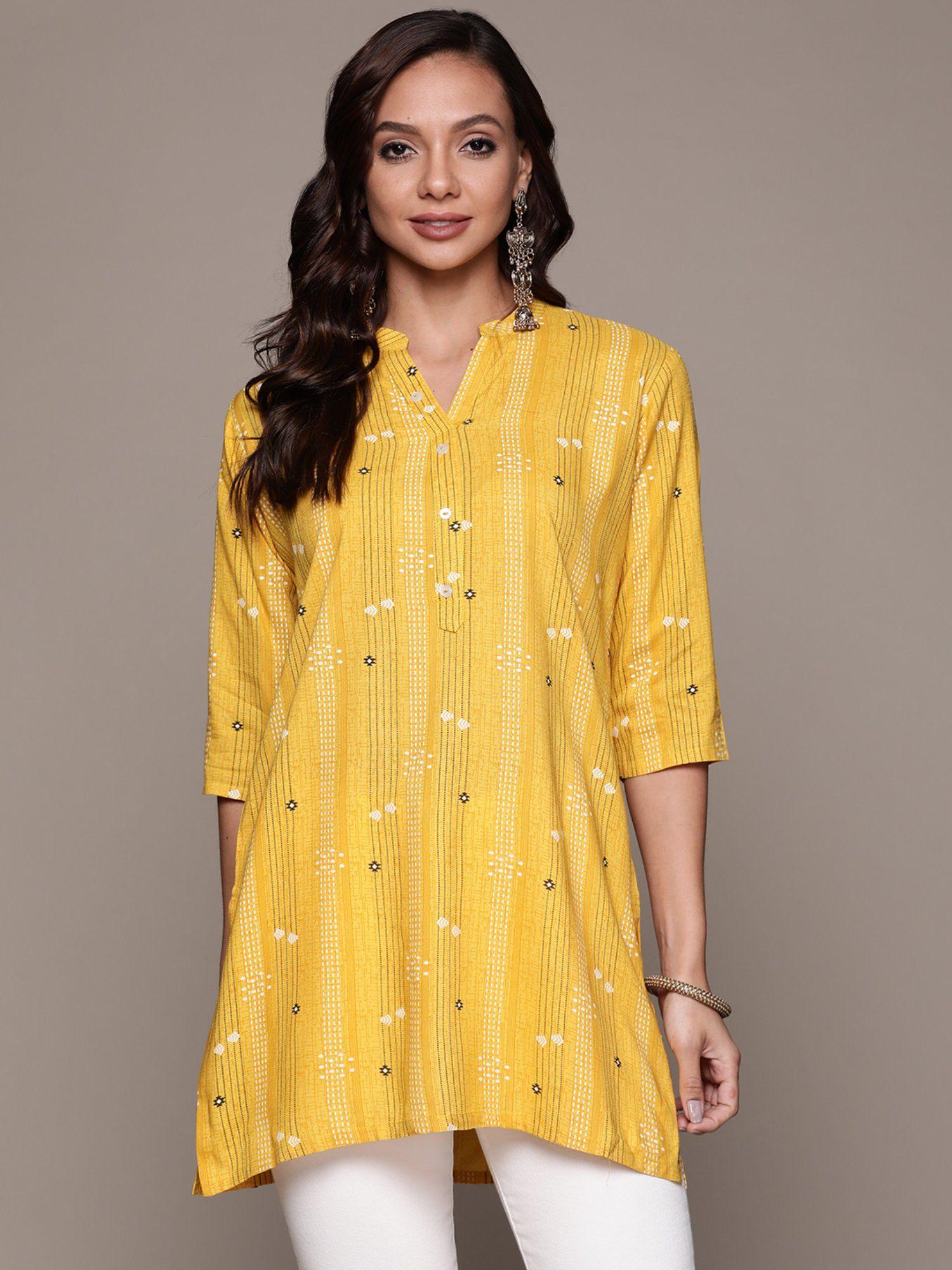 women yellow printed kurti