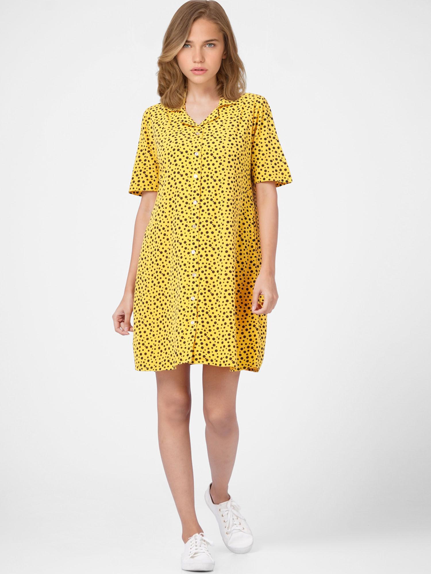 women yellow printed shirt dress