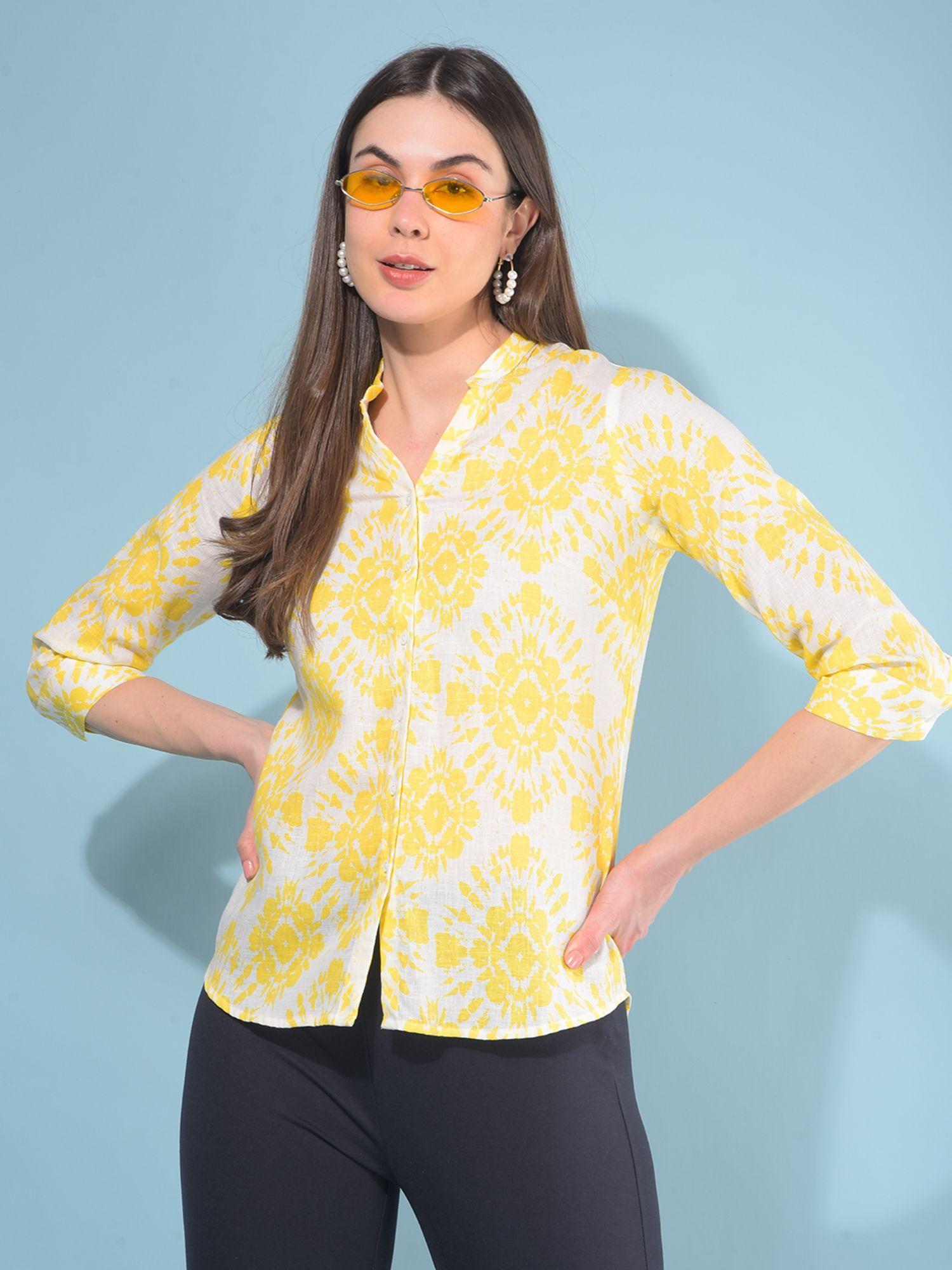 women yellow printed shirt