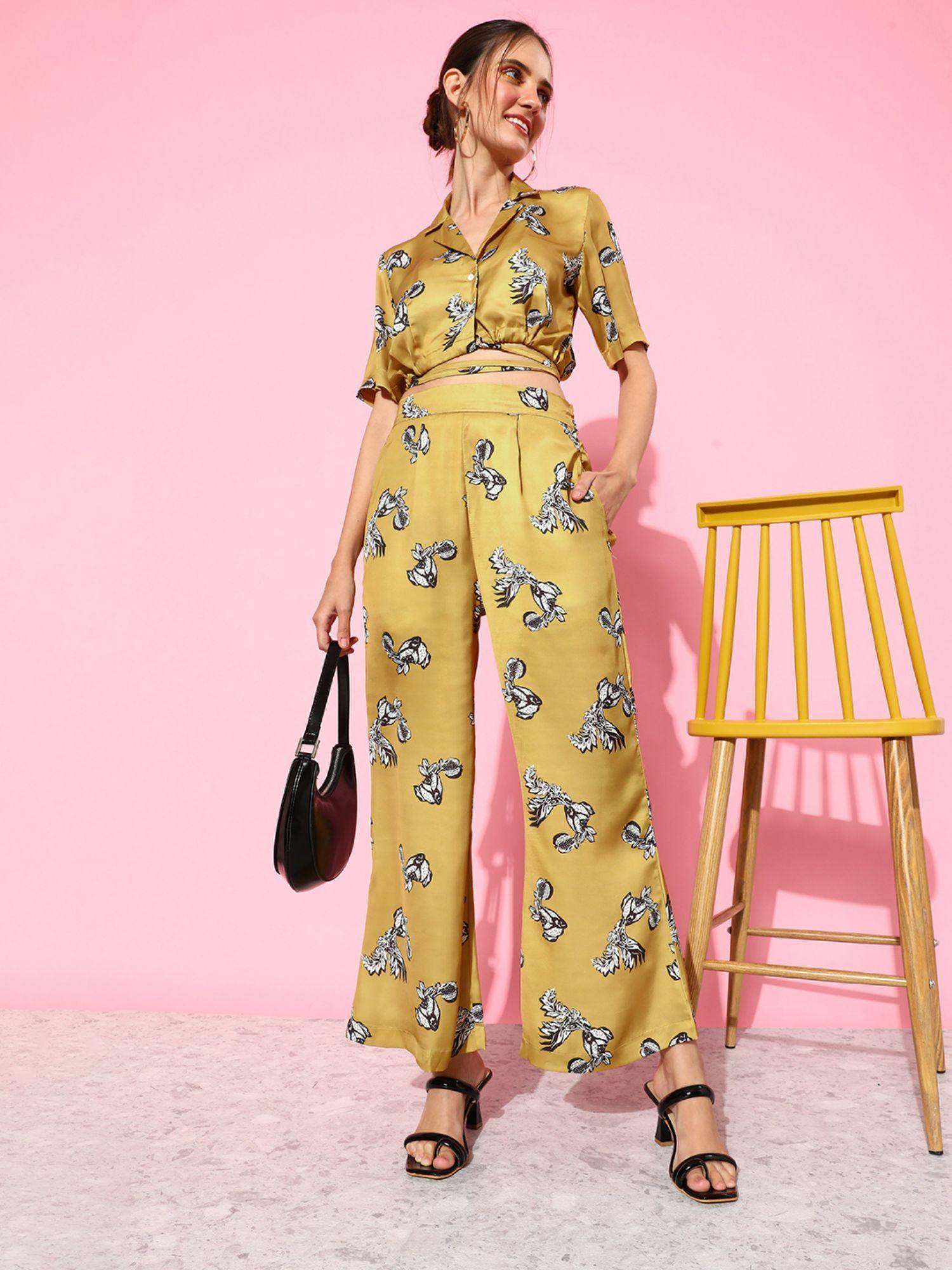 women yellow printed straight fit palazzo