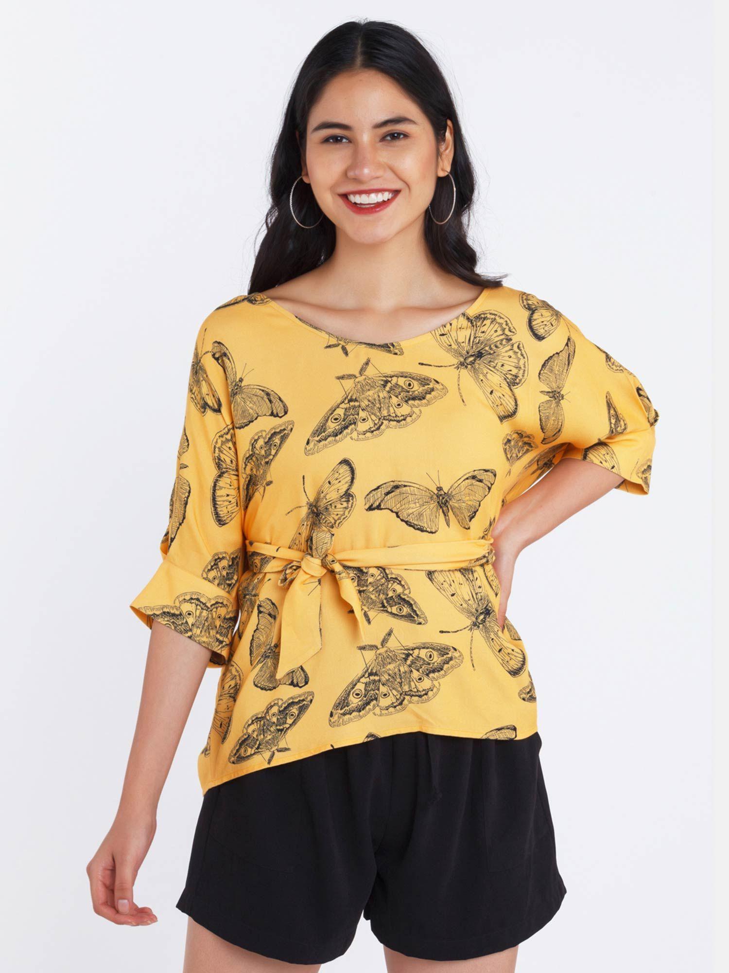 women yellow printed top