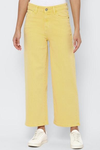 women yellow regular fit dark wash jeans