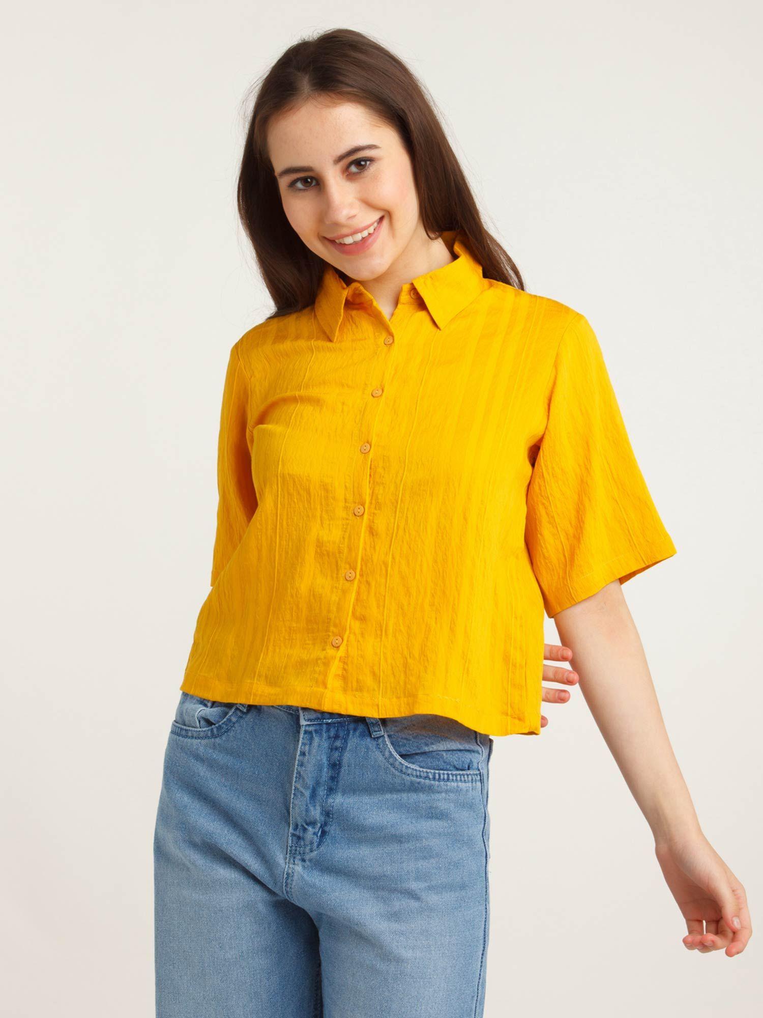 women yellow sandy stripes shirt