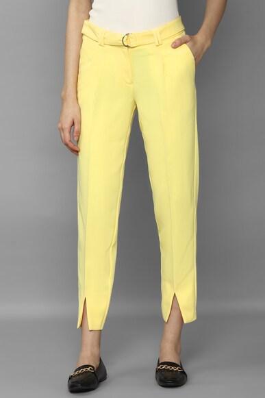 women yellow slim fit solid casual trousers
