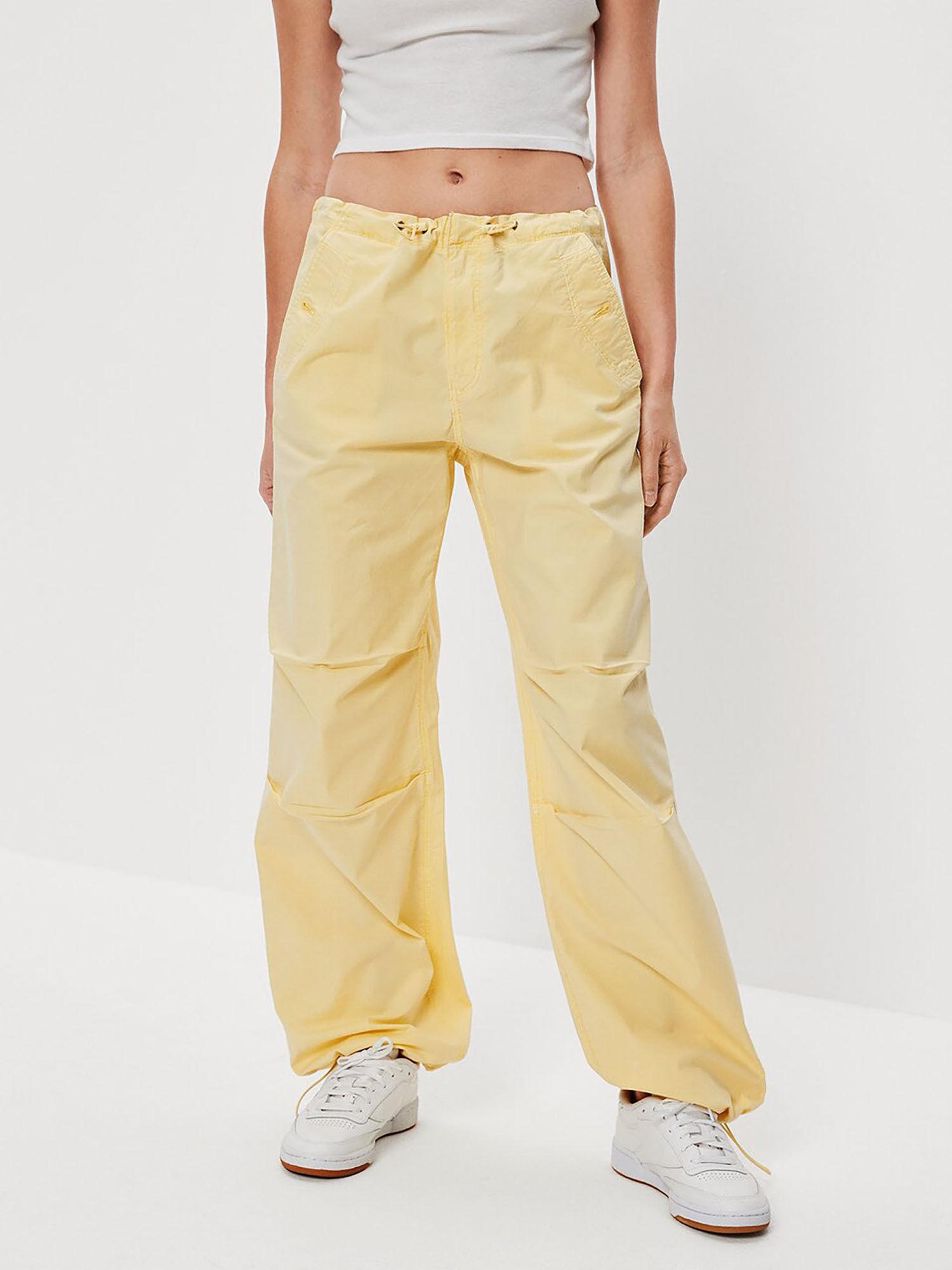 women yellow snappy stretch low-rise parachute pant