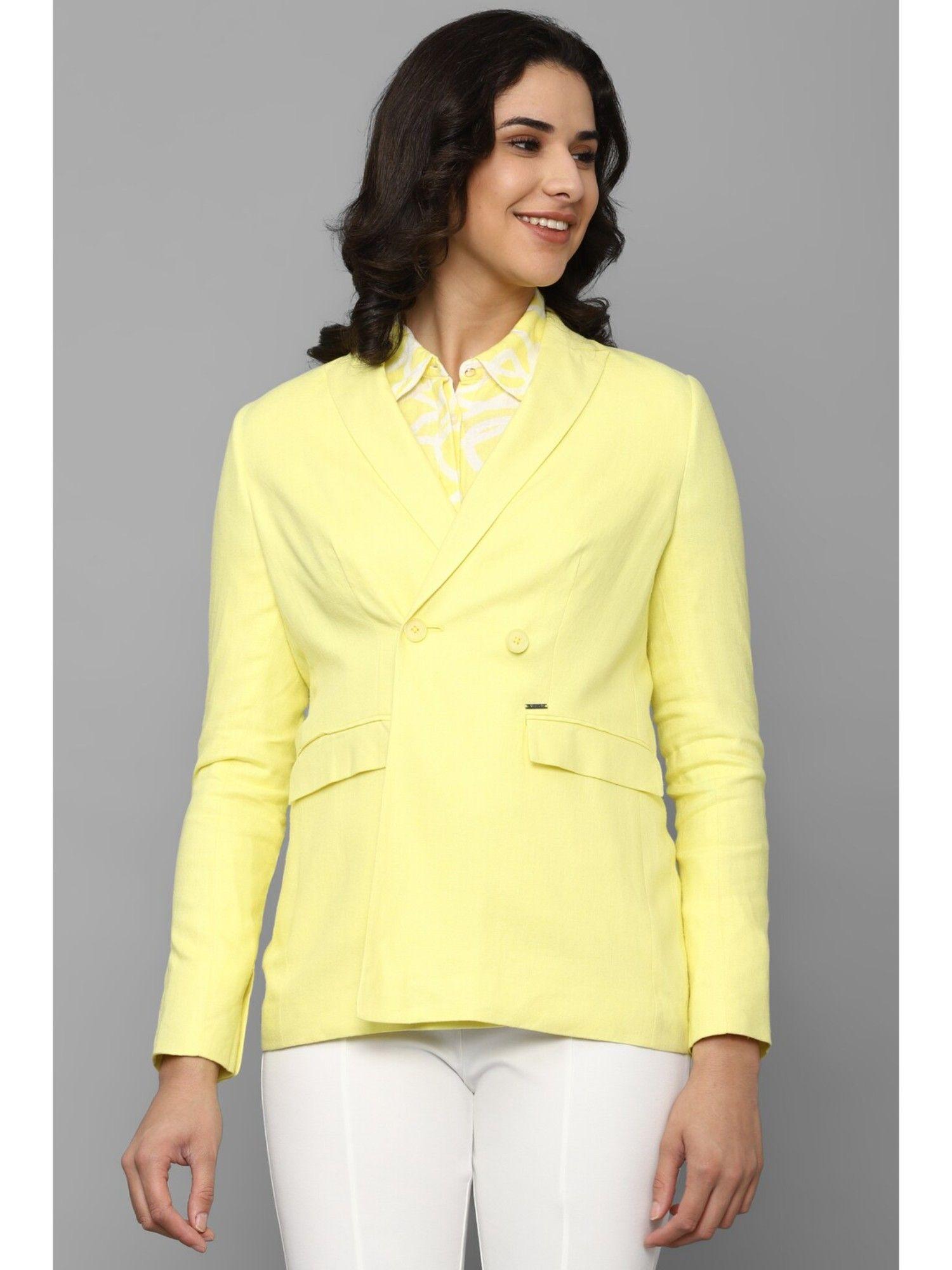 women yellow solid casual blazer