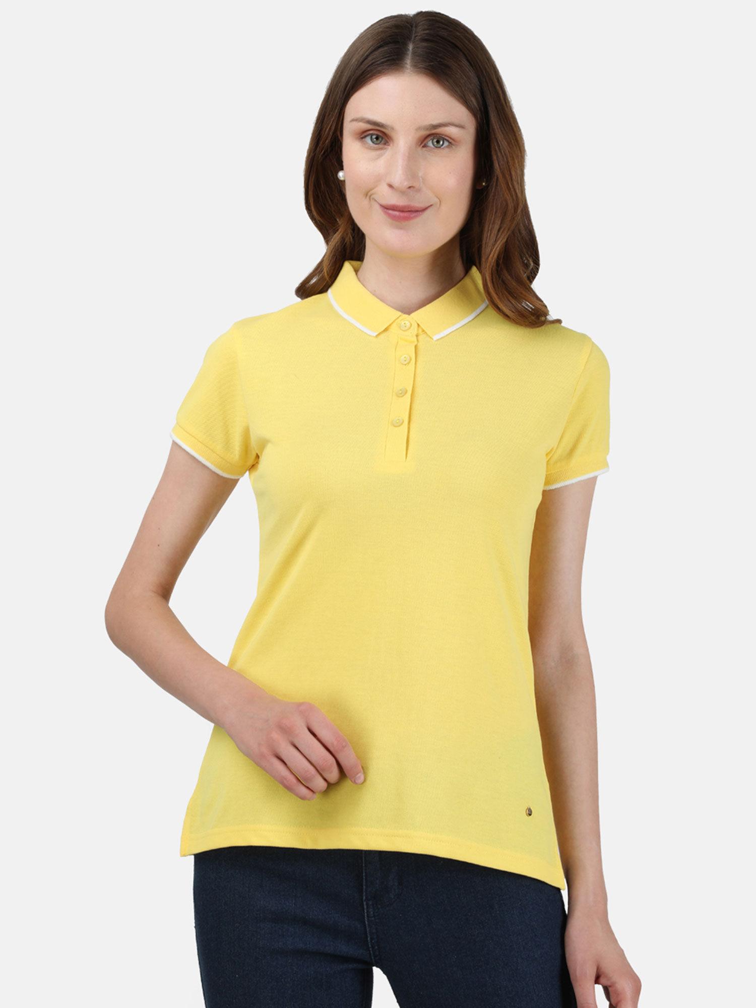 women yellow solid cotton t-shirt