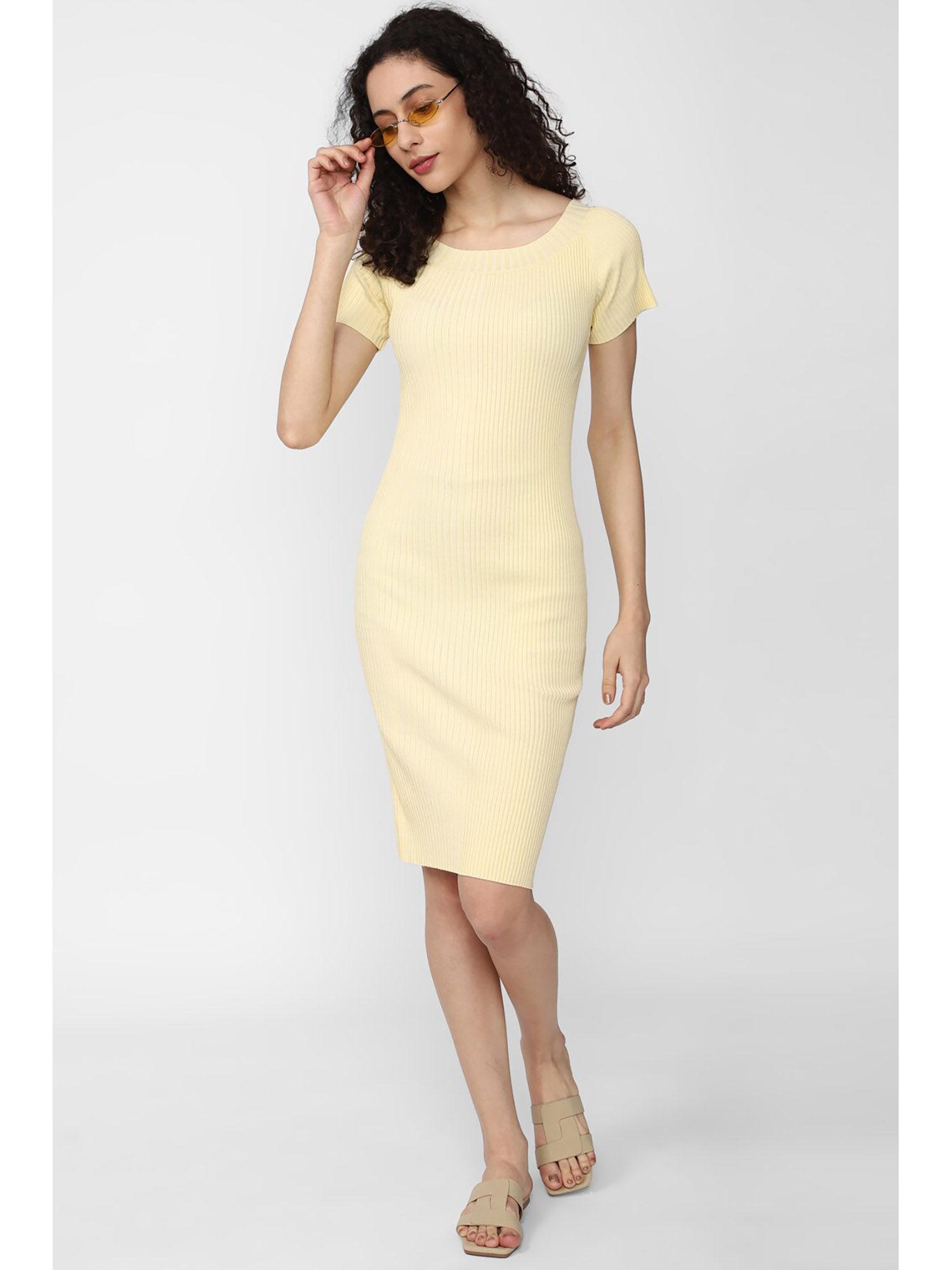 women yellow solid knee length casual dress