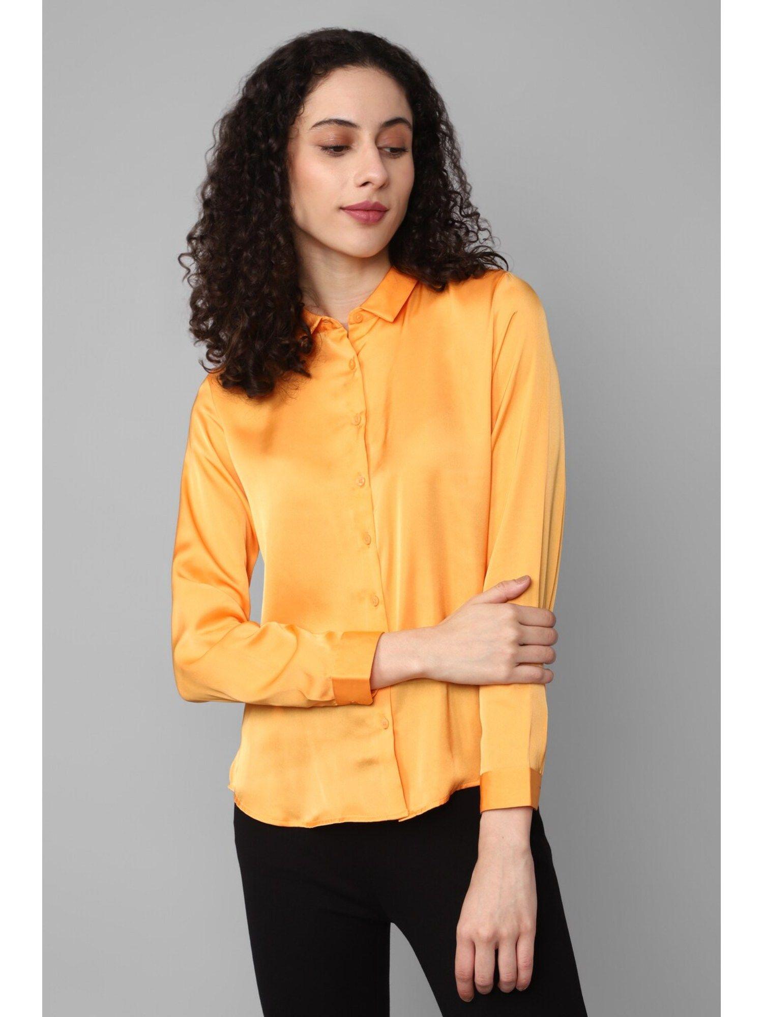 women yellow solid long sleeves shirt