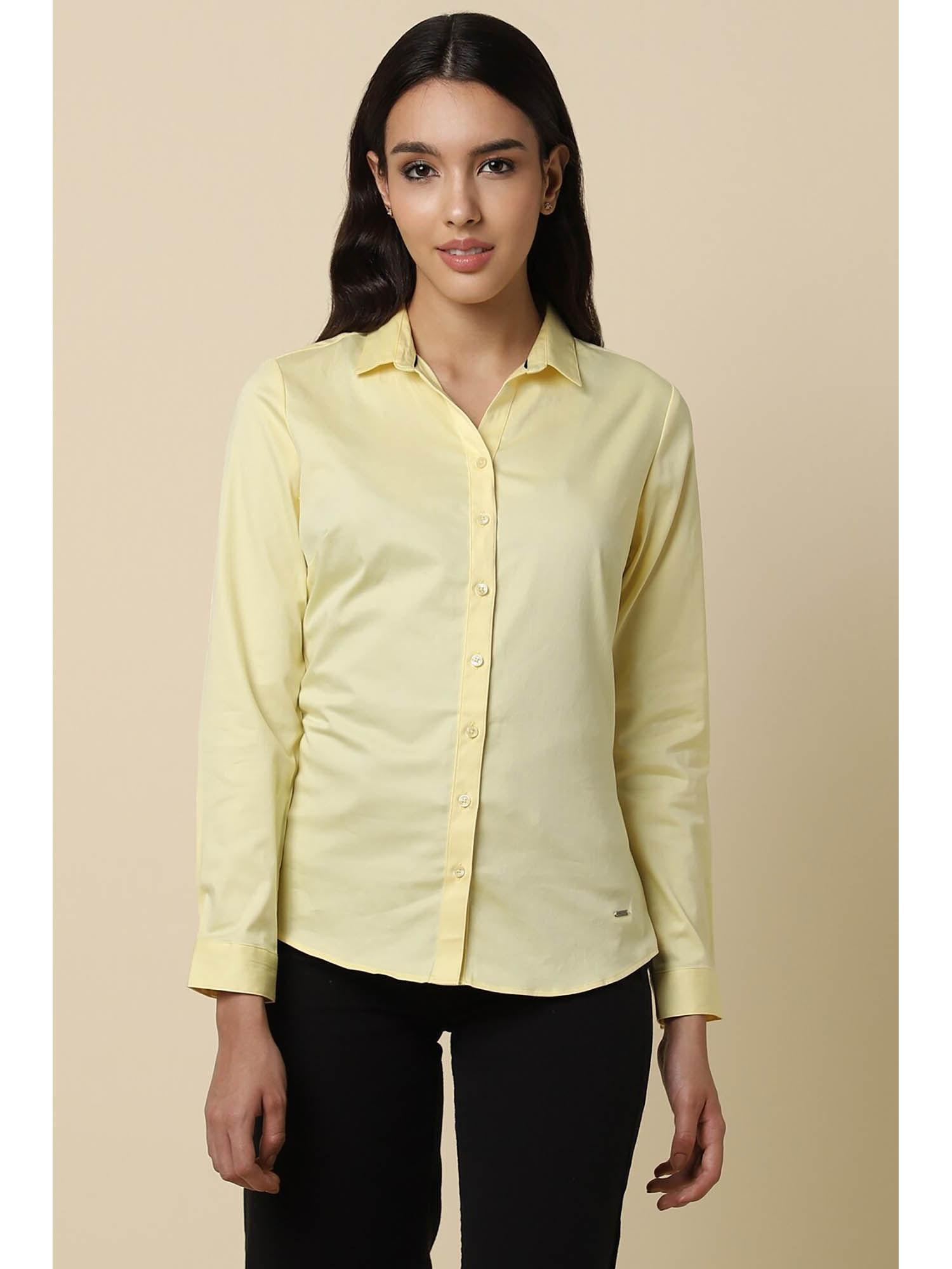 women yellow solid long sleeves shirt