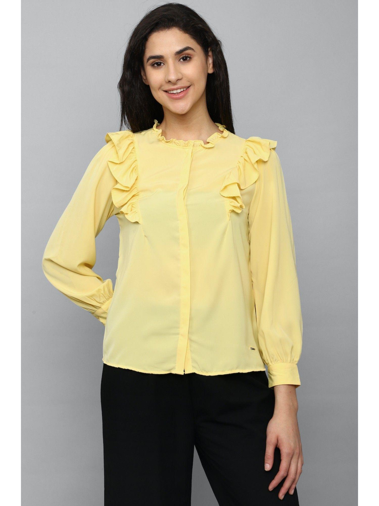 women yellow solid long sleeves shirt