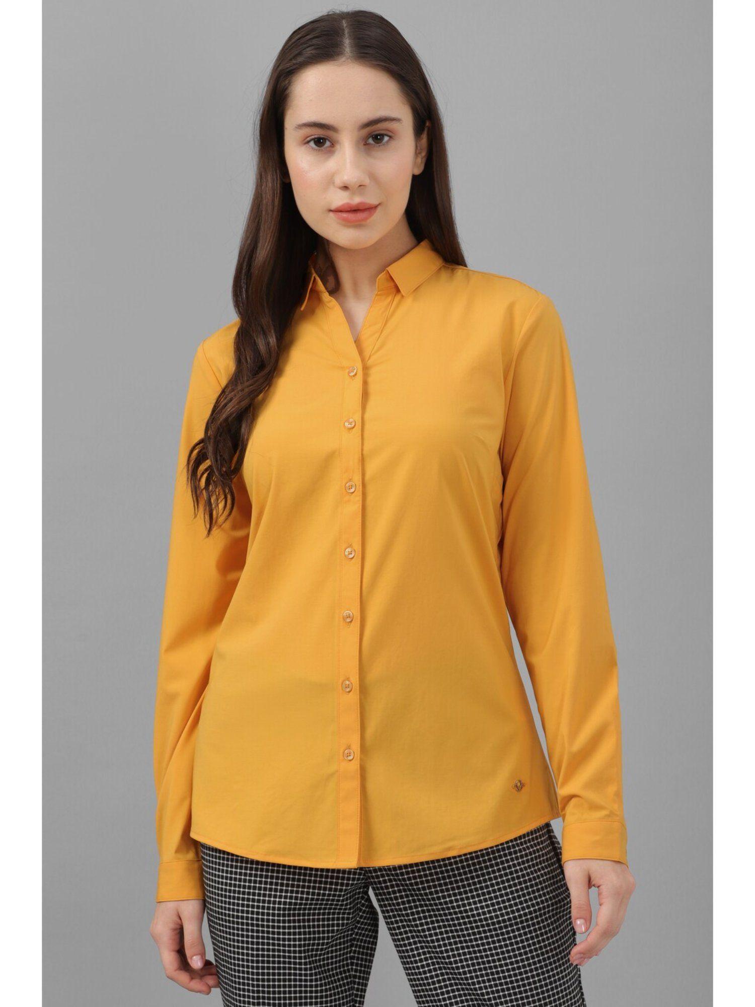 women yellow solid long sleeves shirt