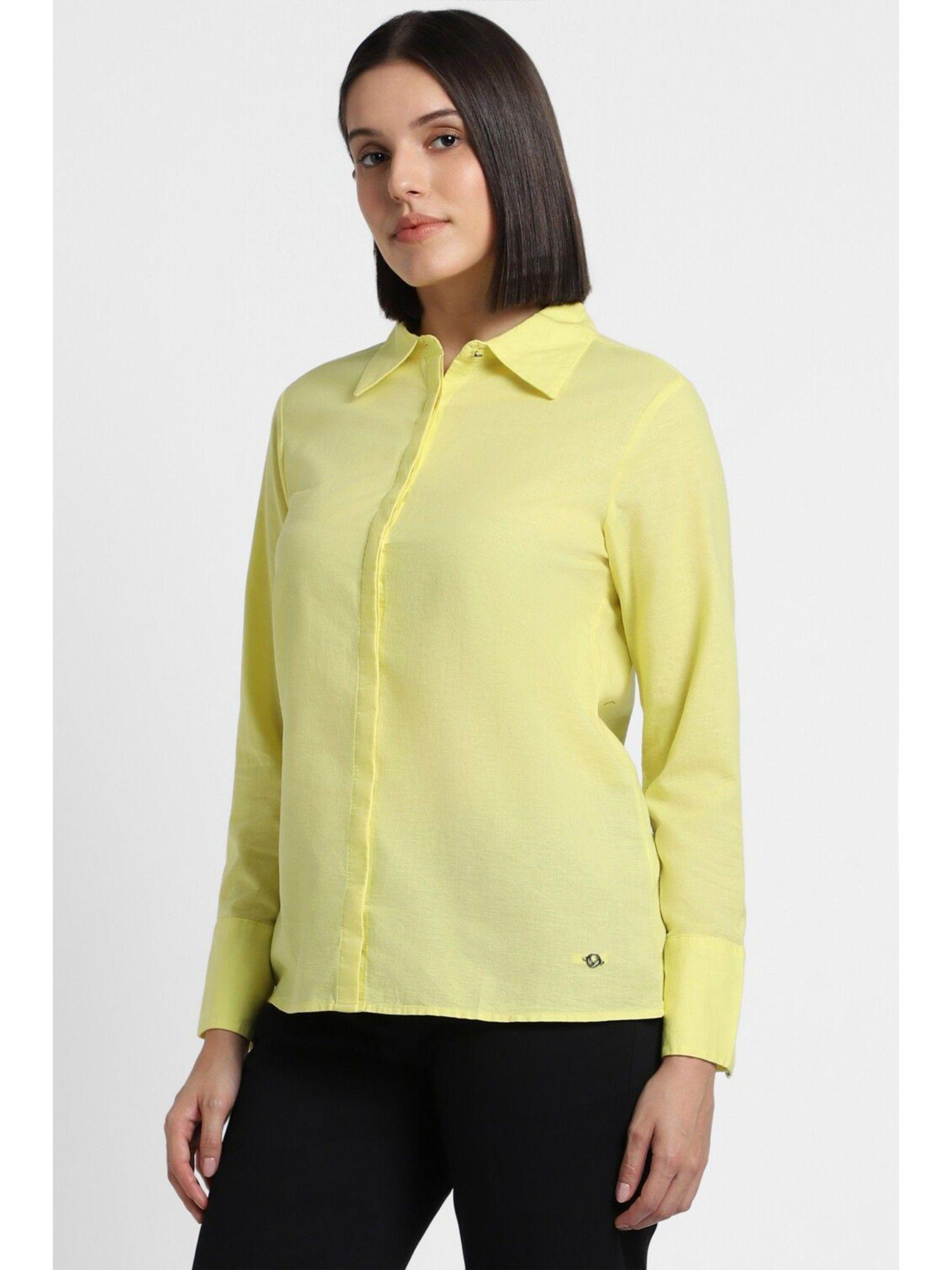 women yellow solid long sleeves shirt