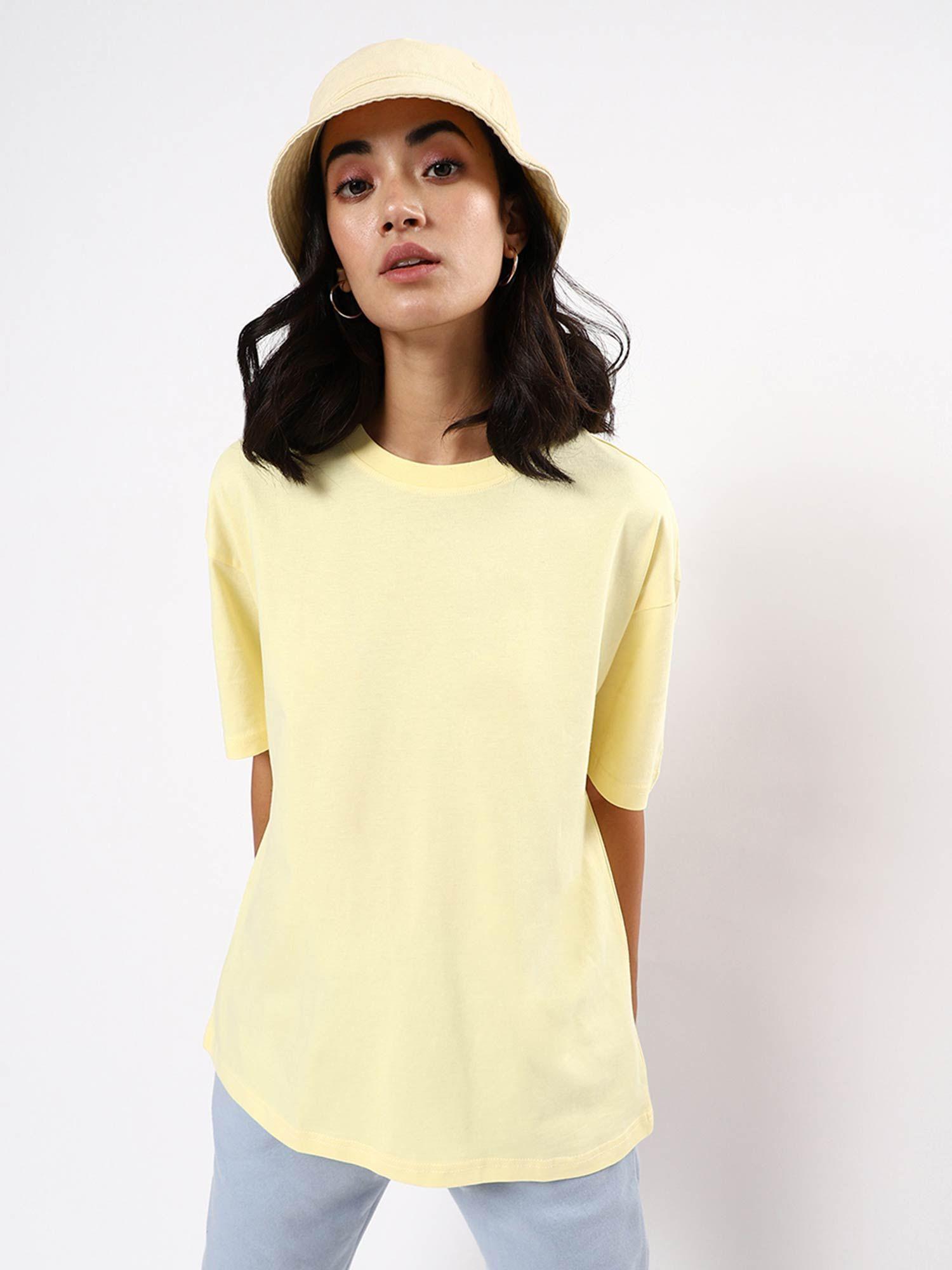 women yellow solid oversized t-shirt