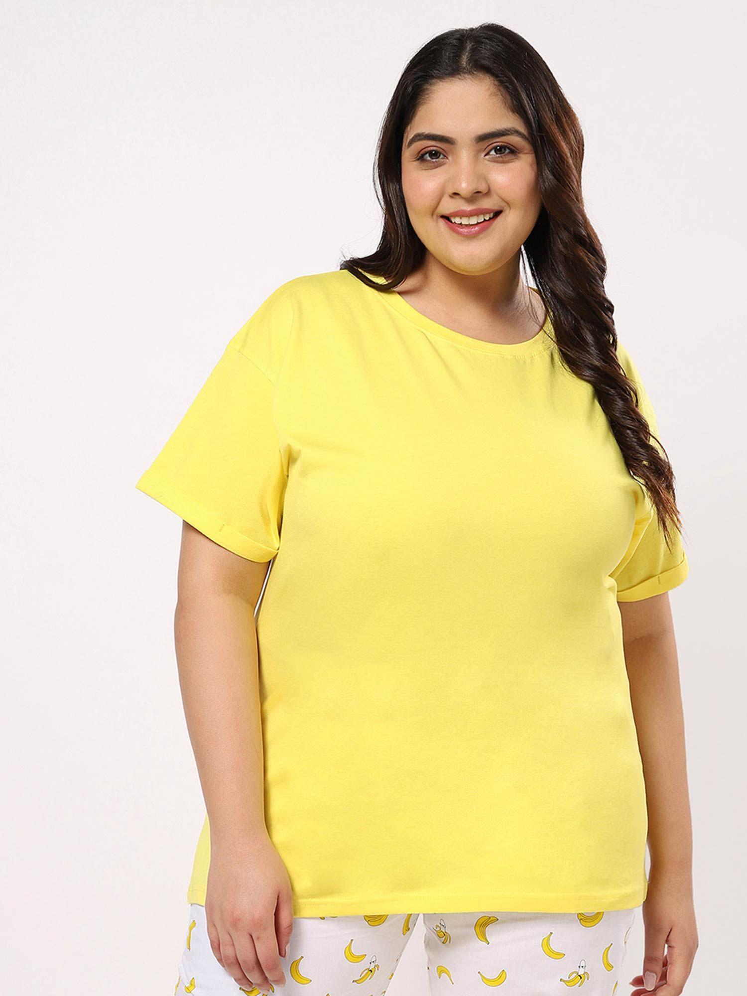 women yellow solid oversized t-shirt