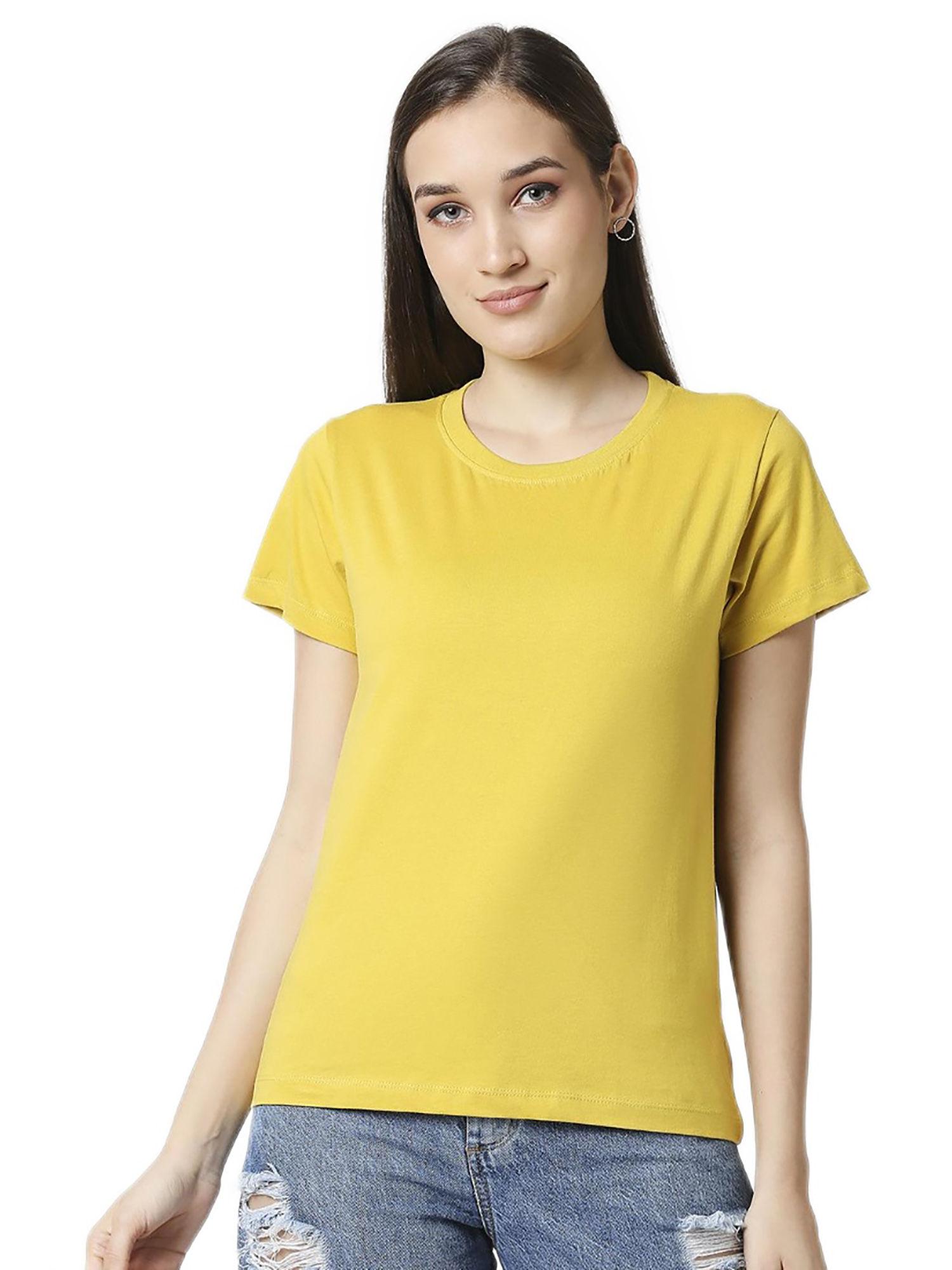 women yellow solid relaxed t-shirt