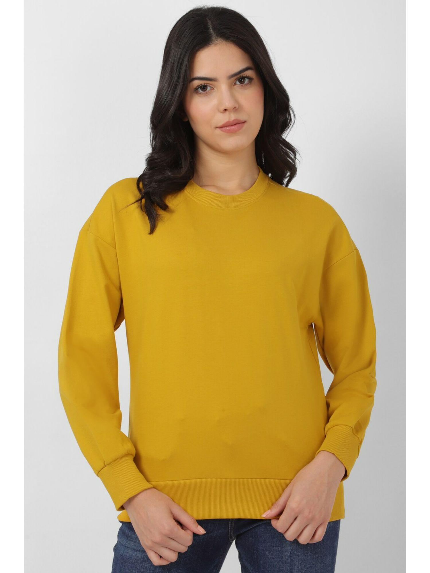 women yellow solid round neck sweater