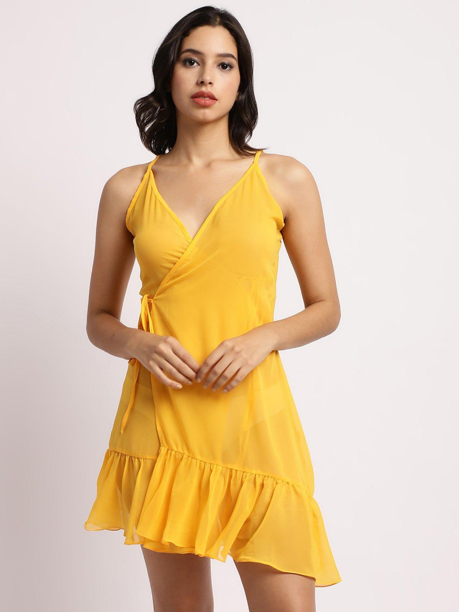 women yellow solid swimwear cover up dress