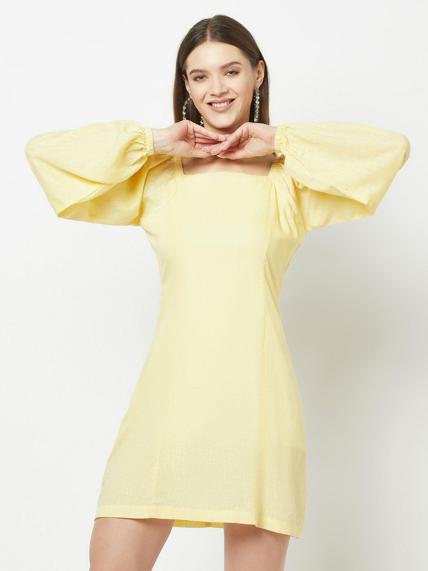 women yellow square-neck dress