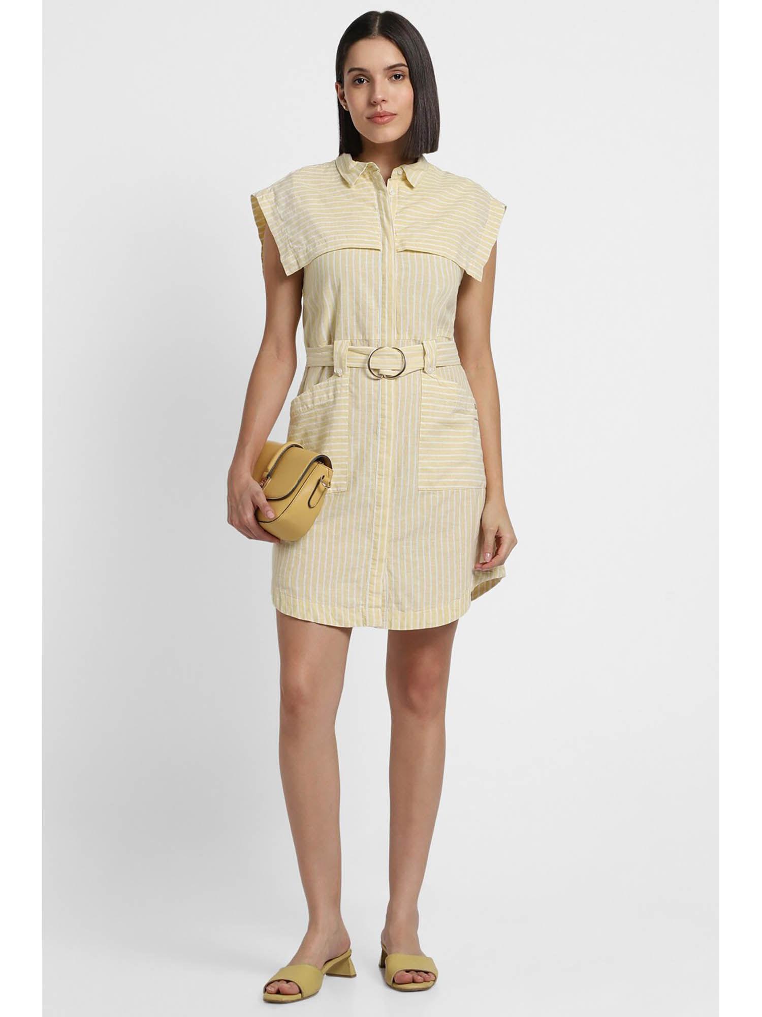 women yellow stripe casual dress