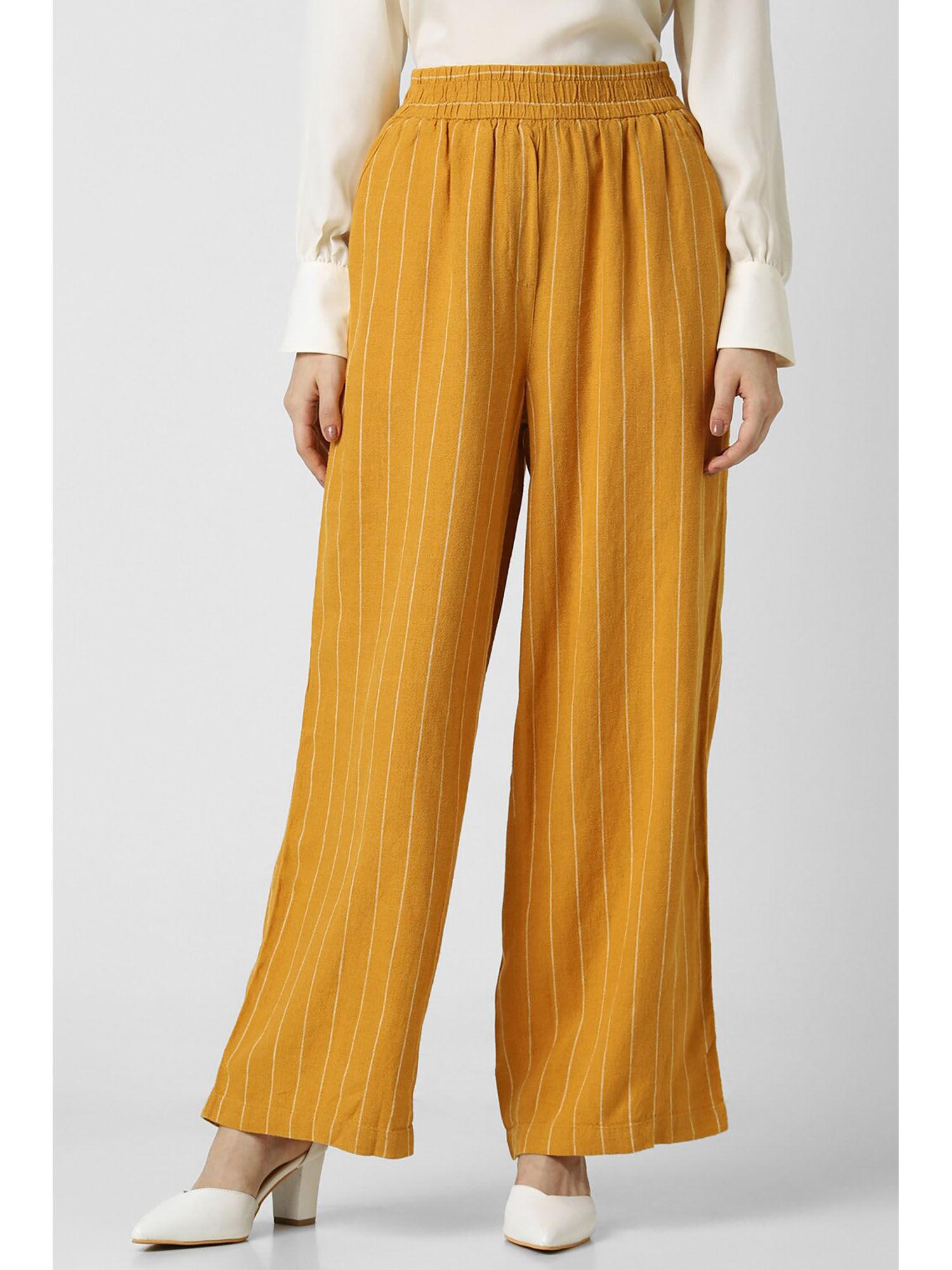 women yellow stripe casual pant