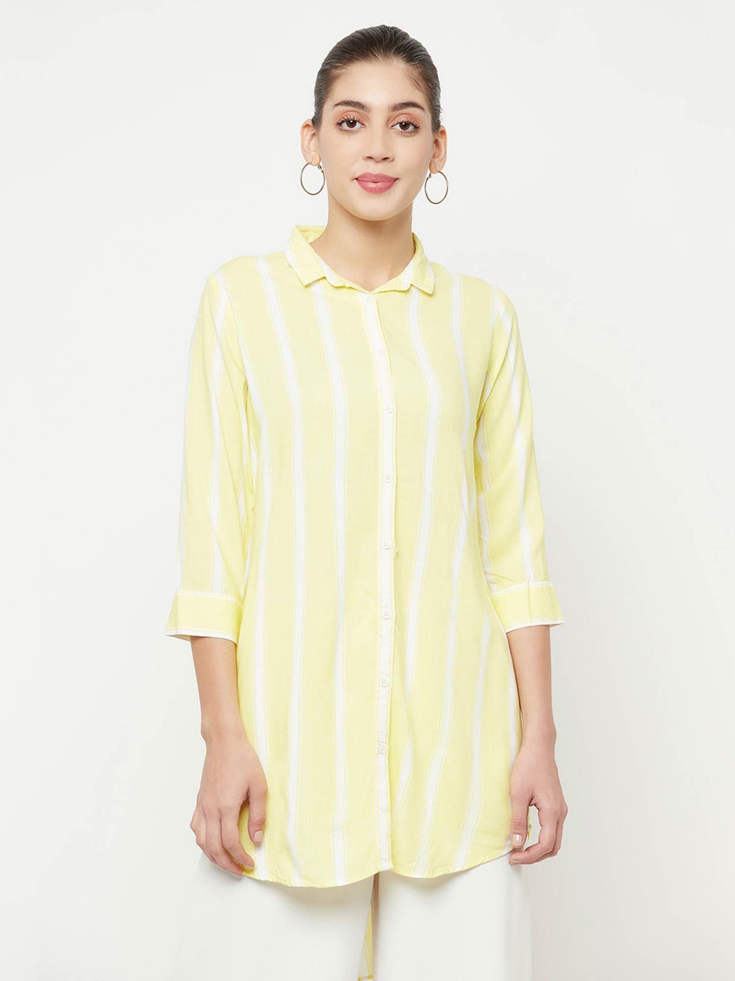 women yellow striped longline shirt