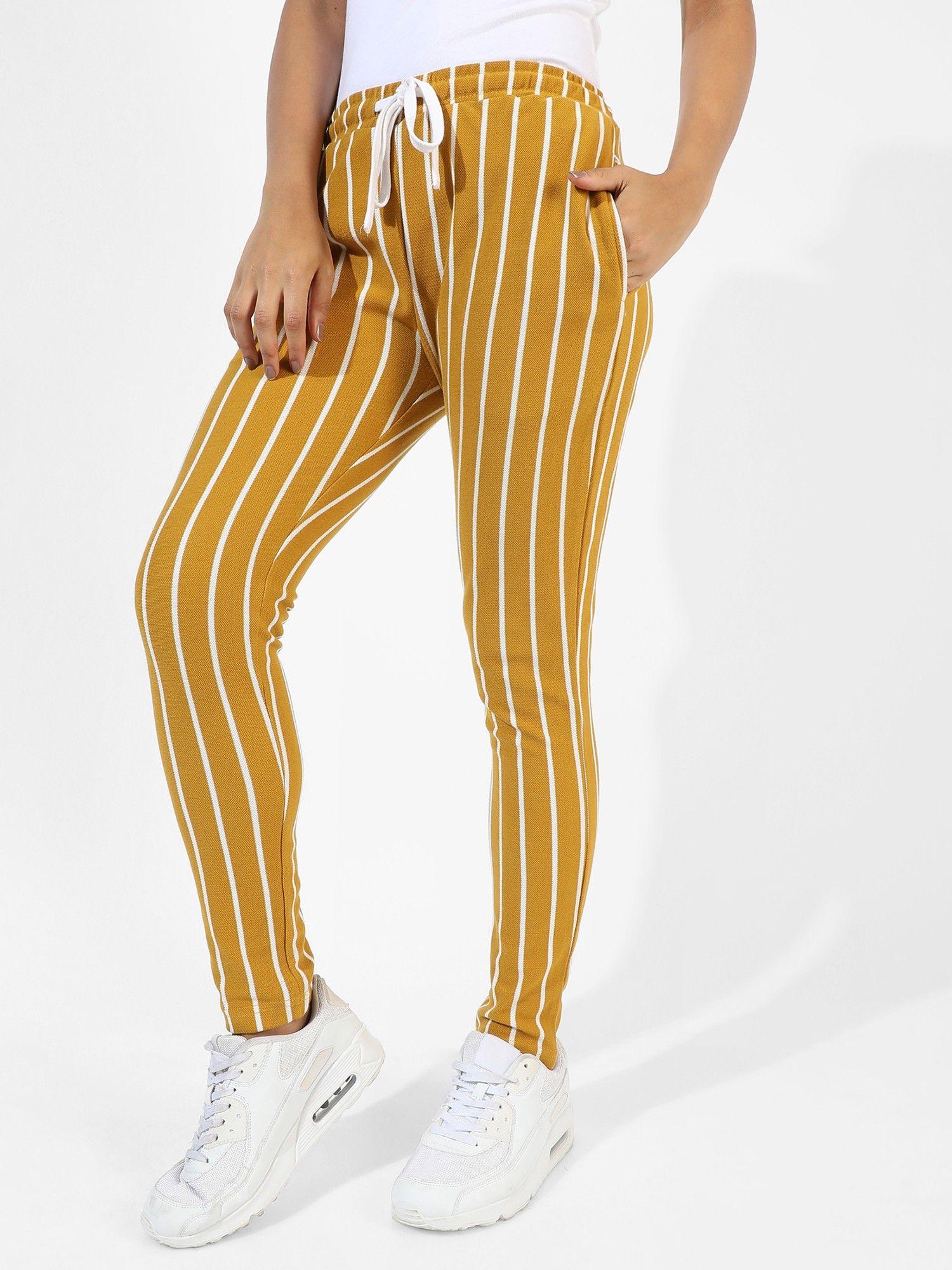 women yellow striped regular fit trackpants