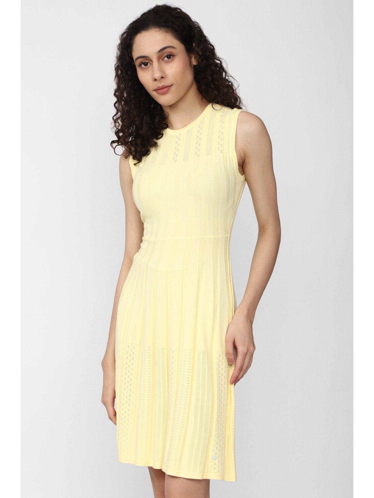 women yellow textured casual dress