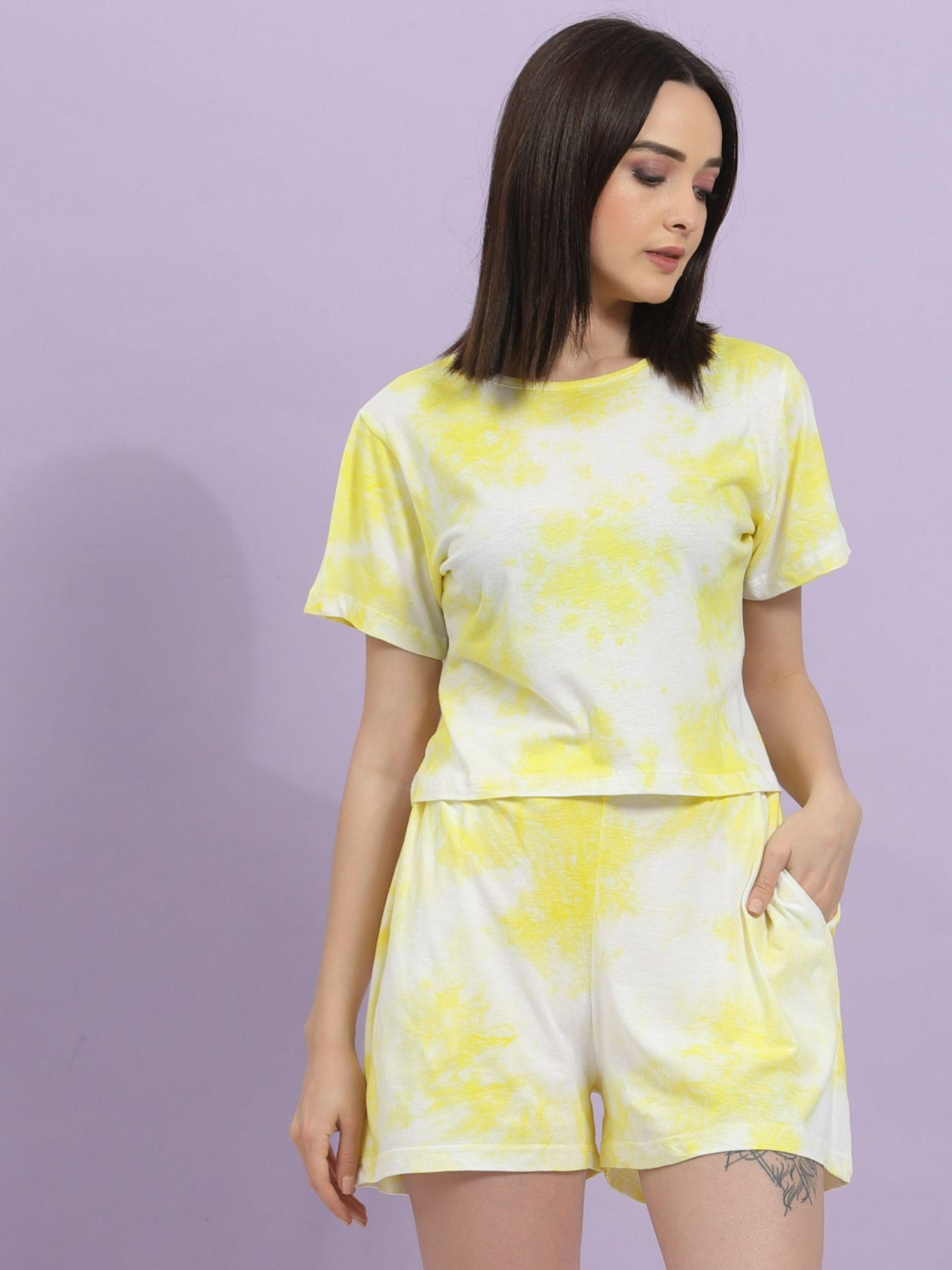 women yellow tie & dye jersey co-ord