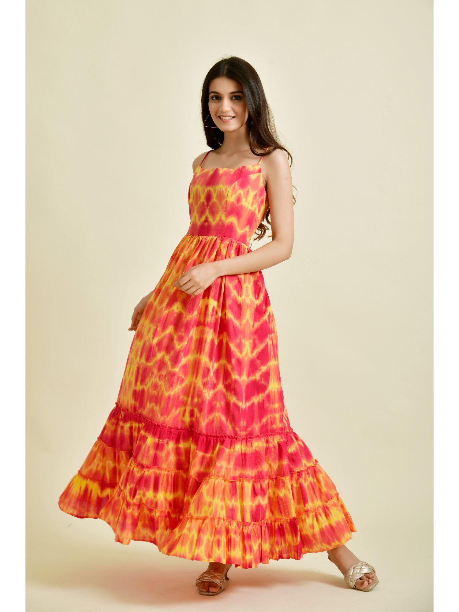 women yellow tie dye dress