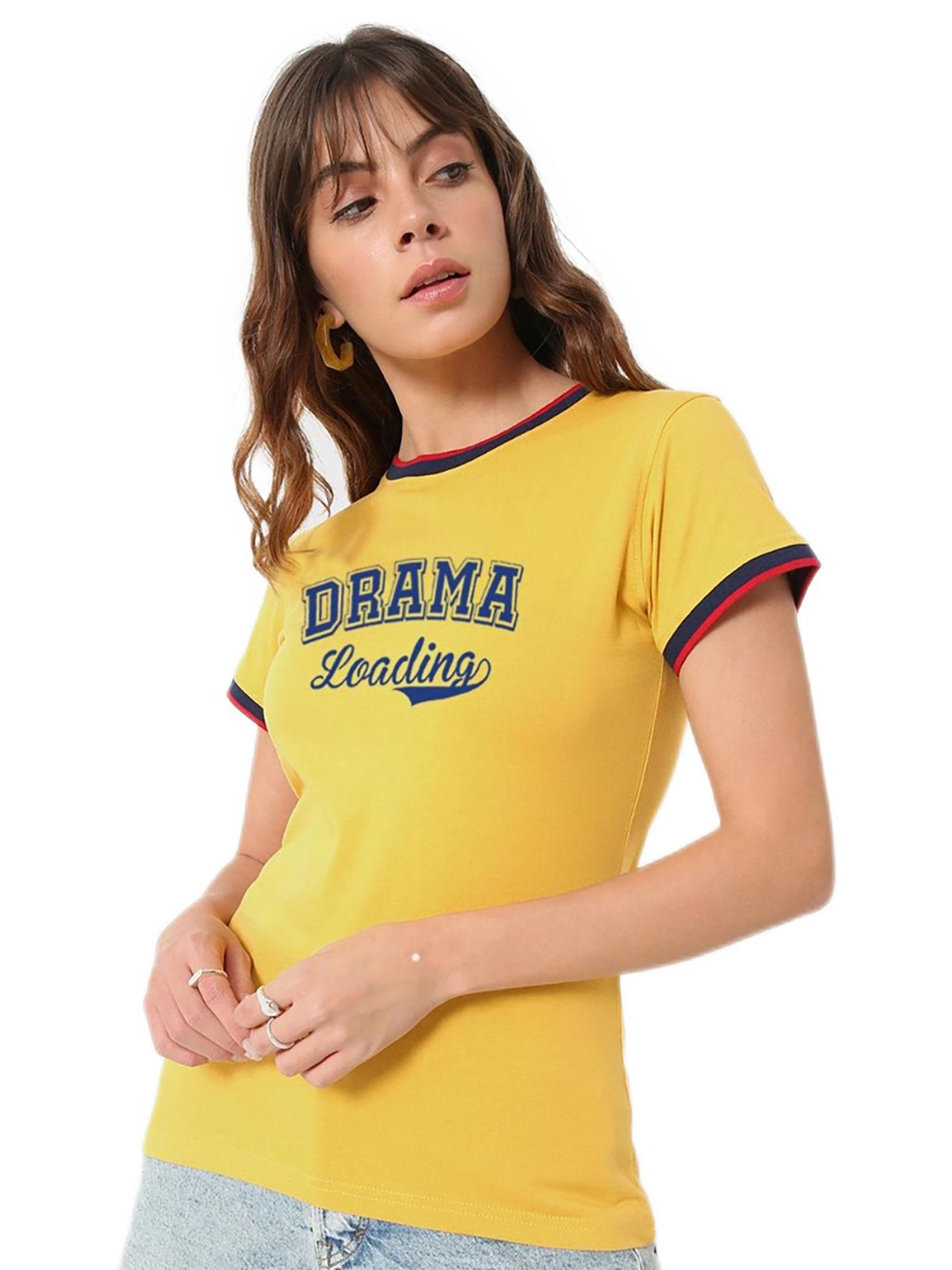 women yellow typography printed t-shirt