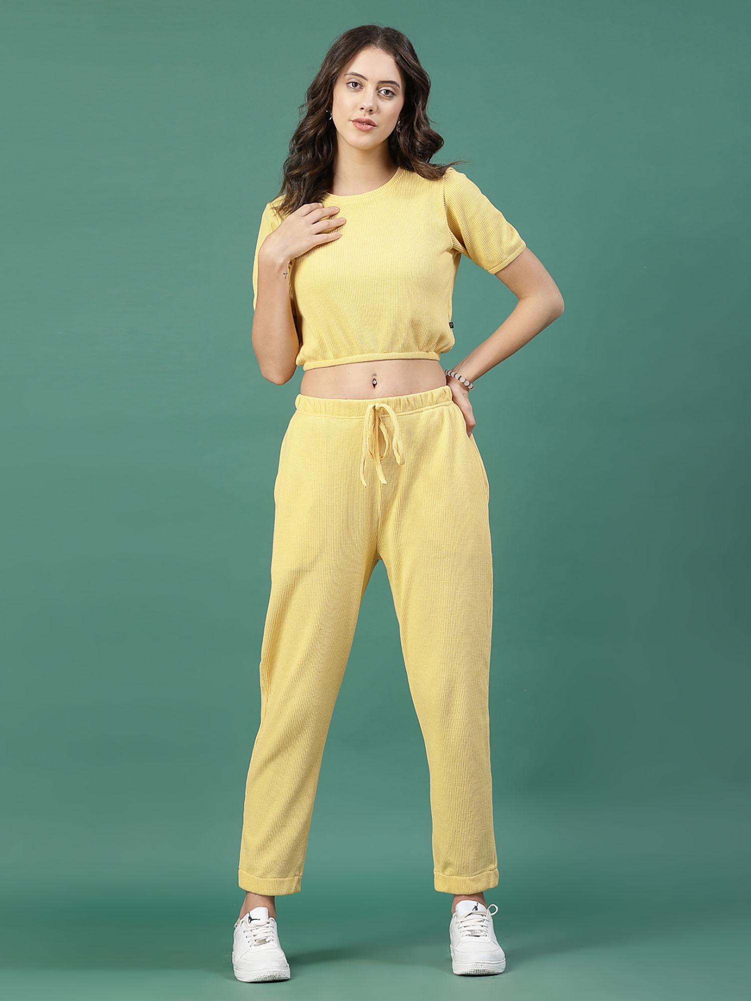 women yellow waffle top and trousers (set of 2)