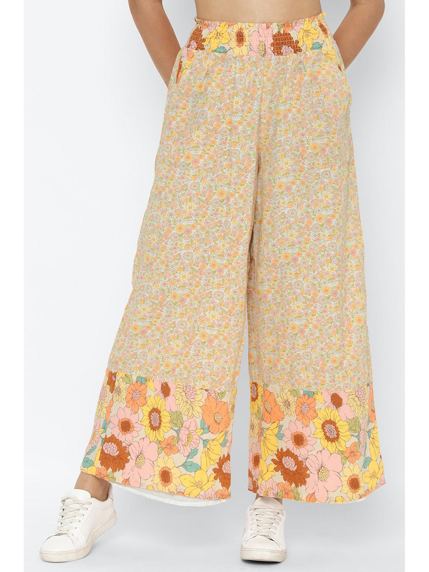 women yellow wide leg pant