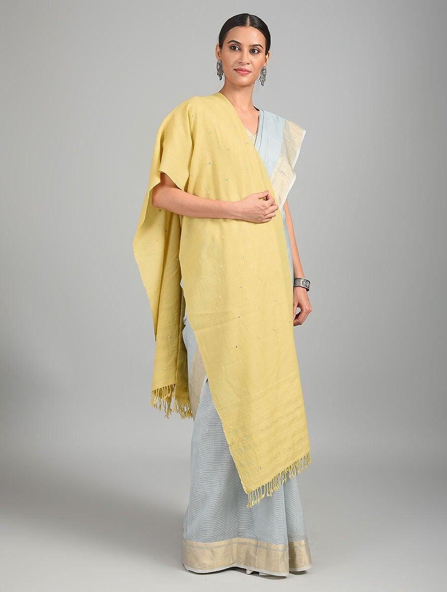 women yellow wool bhujodi shawls