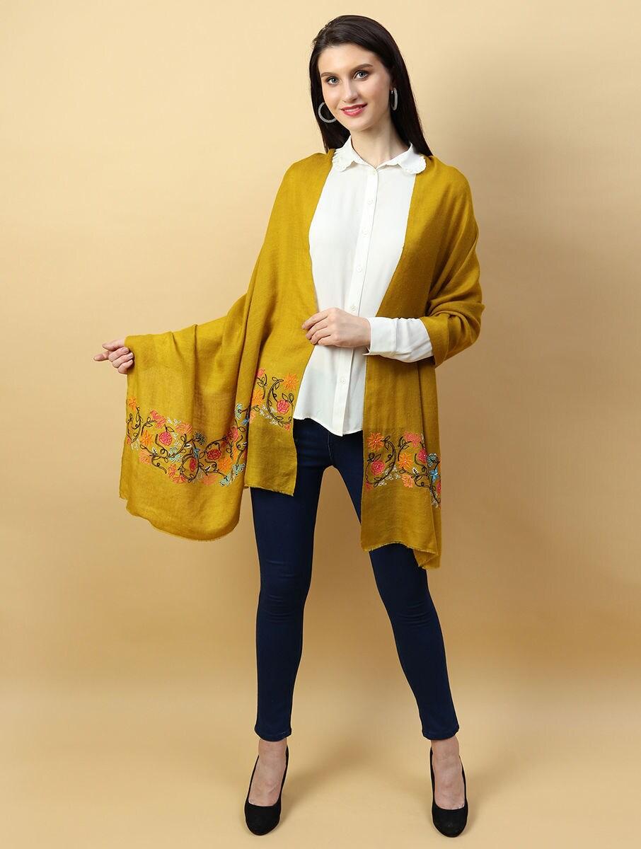 women yellow wool hand woven shawls