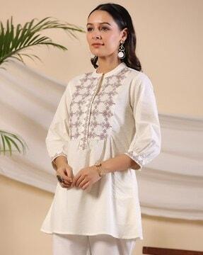 women yoke embroidered regular fit tunic