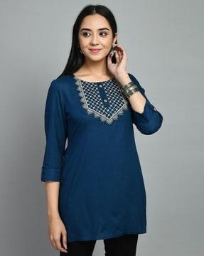 women yoke embroidered straight tunic