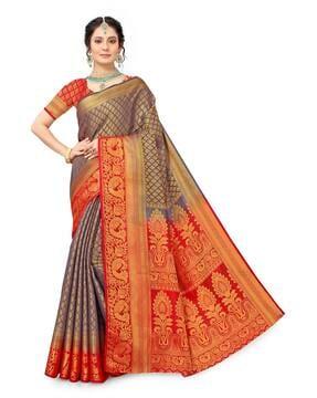 women zari woven banarasi art silk saree with blouse piece