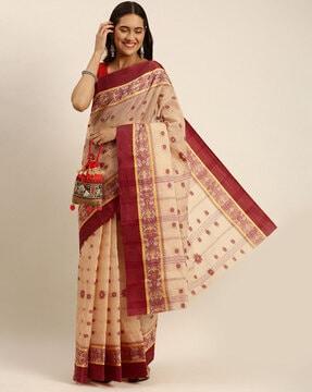 women zari woven cotton saree with contrast border