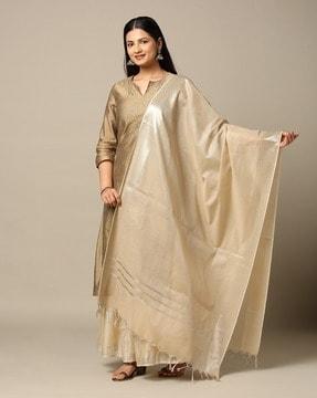 women zari woven dupatta with tasseled hem