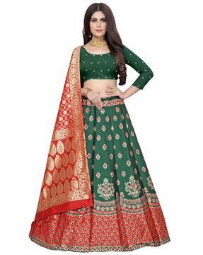 women zari woven flared lehenga choli set with dupatta