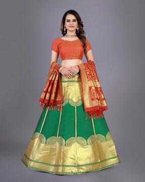 women zari woven flared lehenga choli set with dupatta