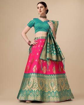 women zari woven flared lehenga choli set with dupatta