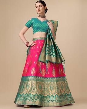 women zari woven flared lehenga choli set with dupatta