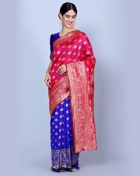 women zari woven jacquard saree with blouse piece