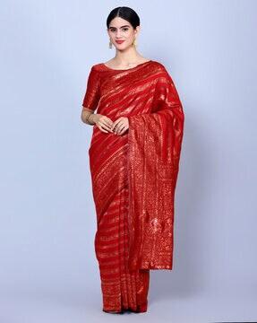 women zari woven jacquard saree with blouse piece