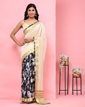 women zari woven pre-stitched saree