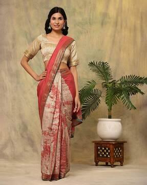 women zari woven pre-stitched saree