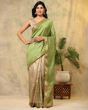 women zari woven pre-stitched saree